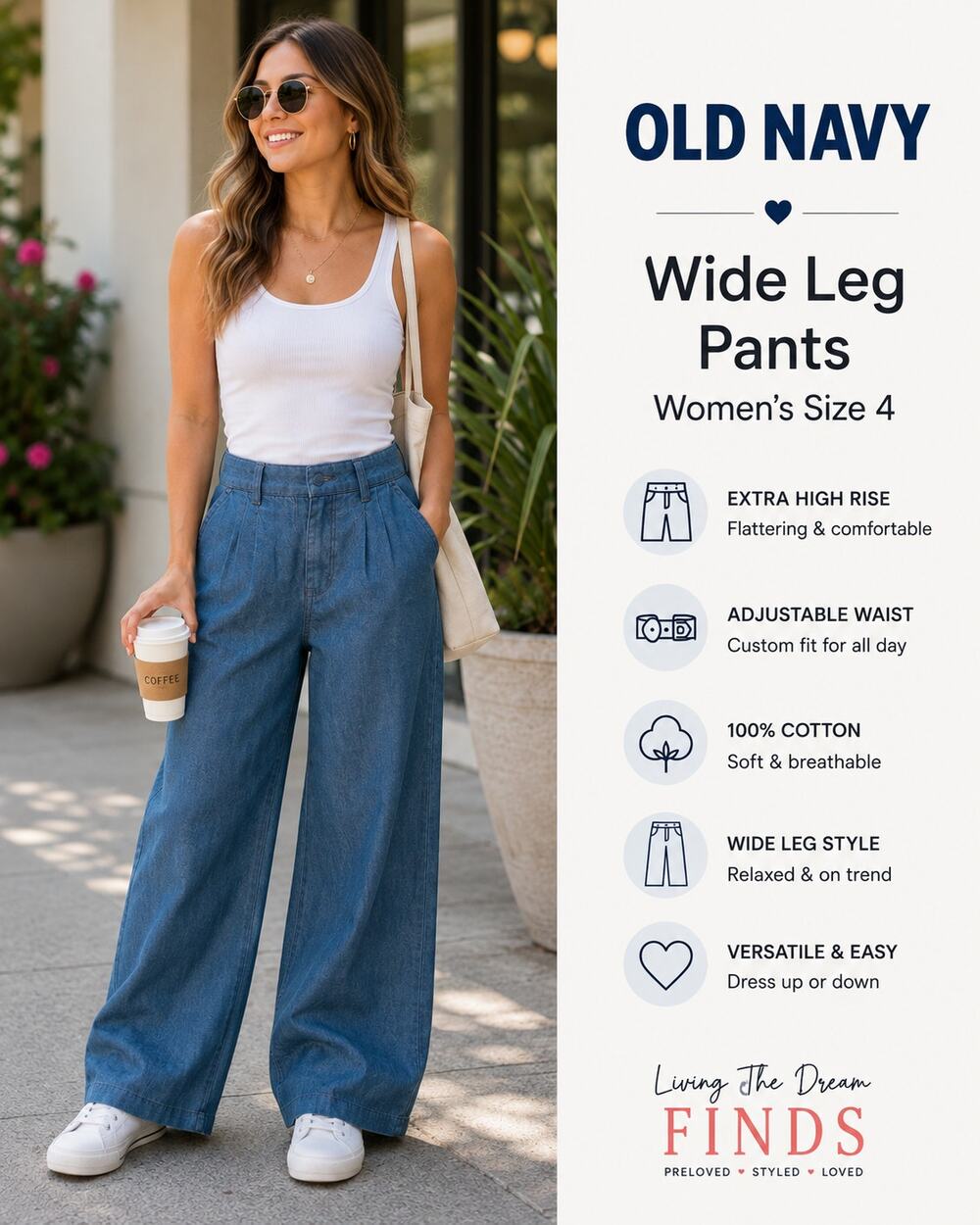 Old Navy Womenβs Size 4 Extra High Rise Wide Leg Blue Pants 100% Cotton